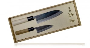 Набор из 2-х кухонных ножей Tadafusa (сантоку и универсальный мини), рукоять дерево setC