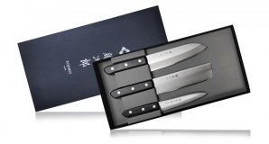 Набор из 3-х кухонных ножей Tojiro (сантоку, овощной и универсальный), рукоять эко-древево FG-8300