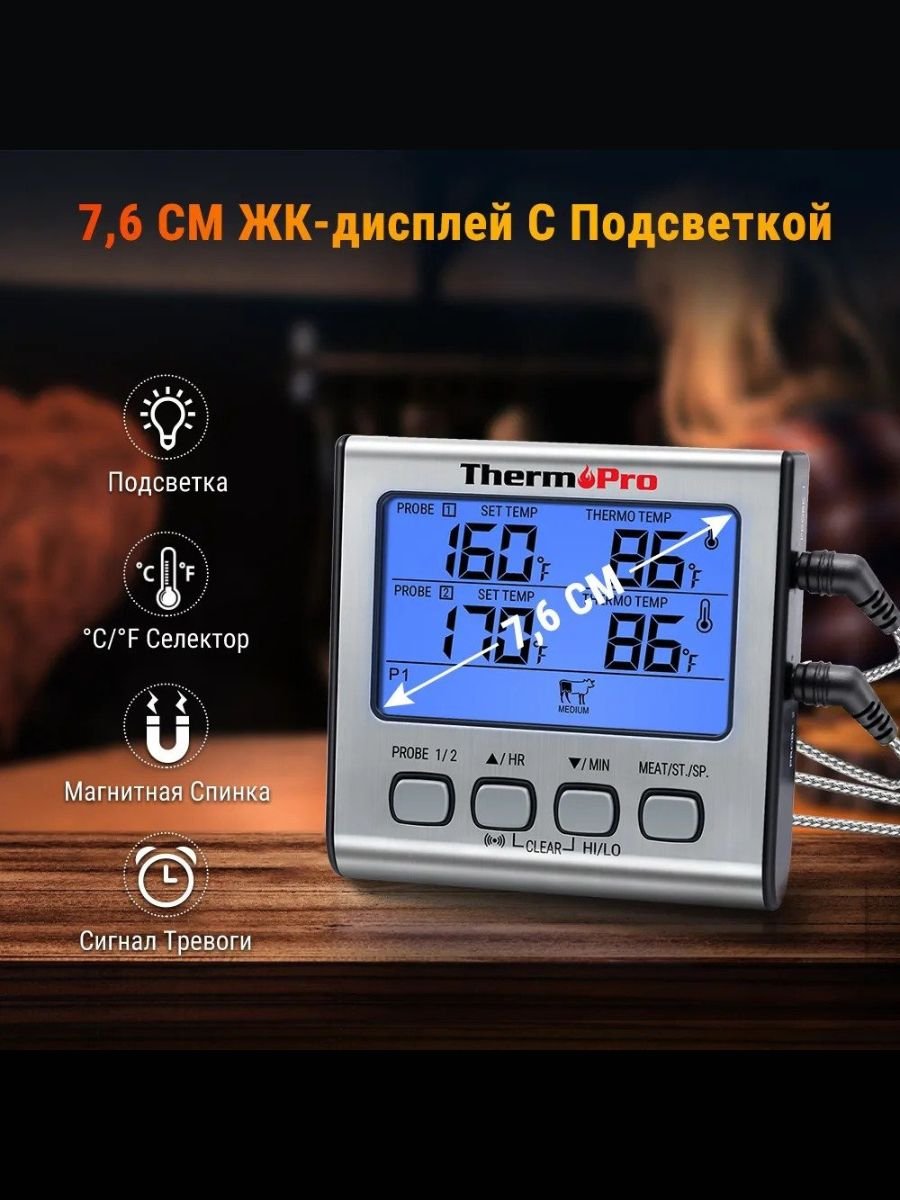 Кухонный цифровой термометр с щупом ThermoPro, TP17B