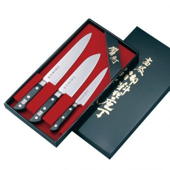 Набор из 3-х кухонных ножей Tojiro (сантоку, шеф и универсальный), рукоять эко-древево FT-032
