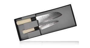 Набор из 2-х кухонных ножей Tojiro (сантоку и универсальный), рукоять дерево GX-201